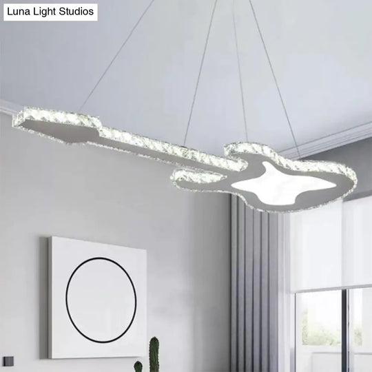 Guitar Crystal Chandelier - Sleek Stainless-Steel Led Suspension Lighting For Dining Room