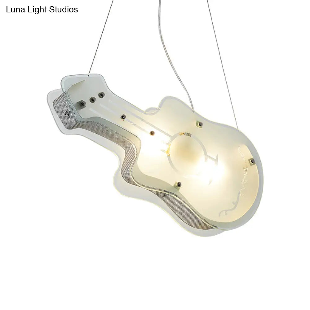 Guitar-Shaped Kids Pendant Light: 2 Led Lights White Acrylic For Shop