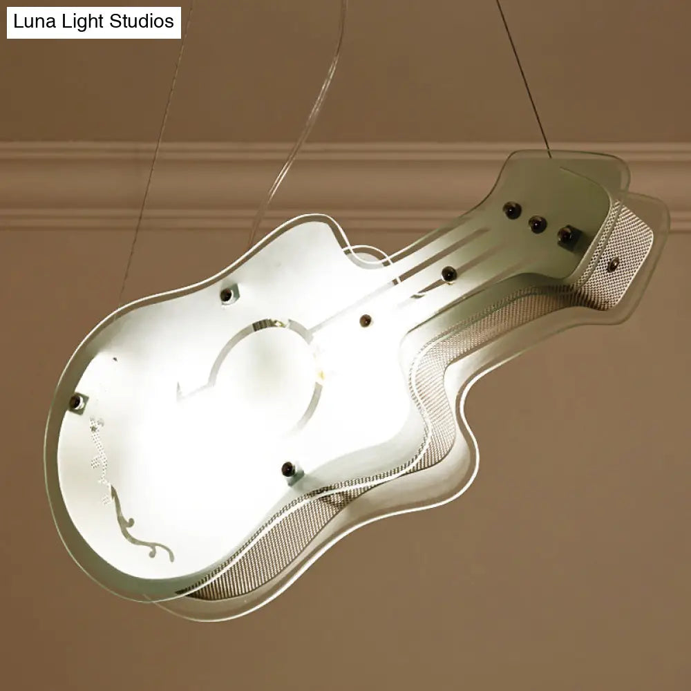 Guitar-Shaped Kids Pendant Light: 2 Led Lights White Acrylic For Shop