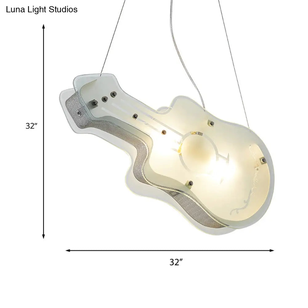 Guitar-Shaped Kids Pendant Light: 2 Led Lights White Acrylic For Shop