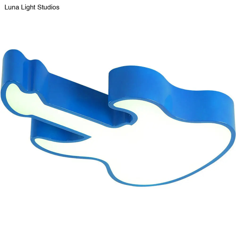 Guitar-Shaped Led Flush Mount Light For Bedroom - 23’/26’ Size Blue And Pink Colors Warm White