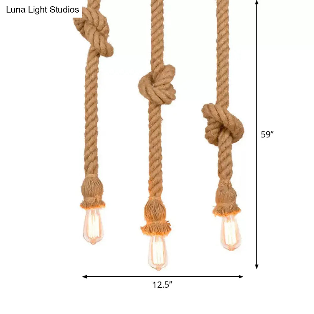 H Brown Naked Bulb Design Pendant Light With Rope Knot - Ideal For Kitchen Bar 39’/59’ Height