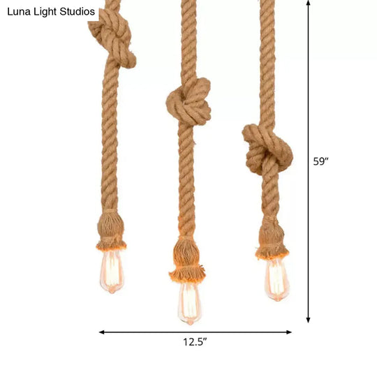 H Brown Naked Bulb Design Pendant Light With Rope Knot - Ideal For Kitchen Bar 39’/59’ Height