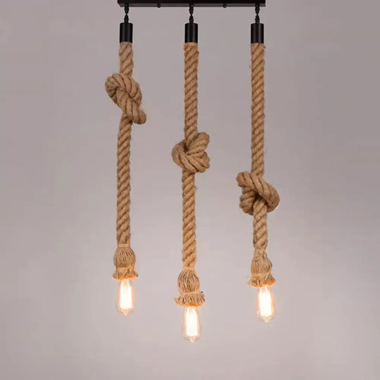 H Brown Naked Bulb Design Pendant Light With Rope Knot - Ideal For Kitchen Bar 39’/59’ Height