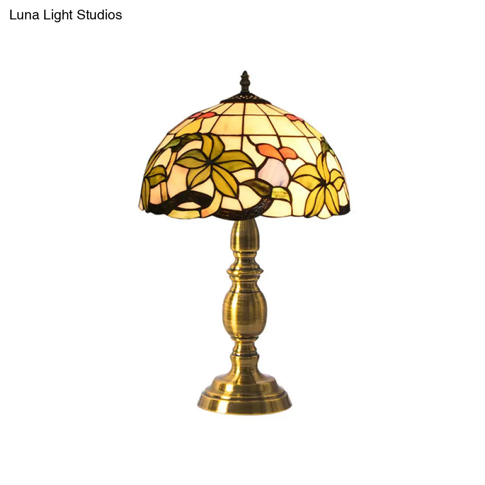 Haedus - Stained Art Glass Tiffany Style Table Lamp In Brushed Brass Elegant