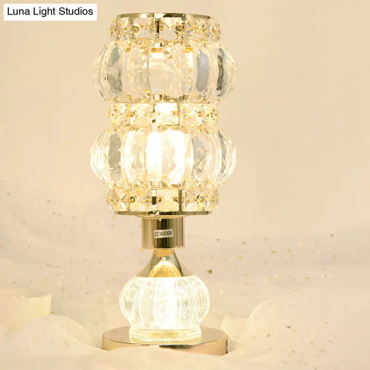 Mid-Century Crystal Gold Gourd Table Lamp - Single-Bulb Nightstand Light