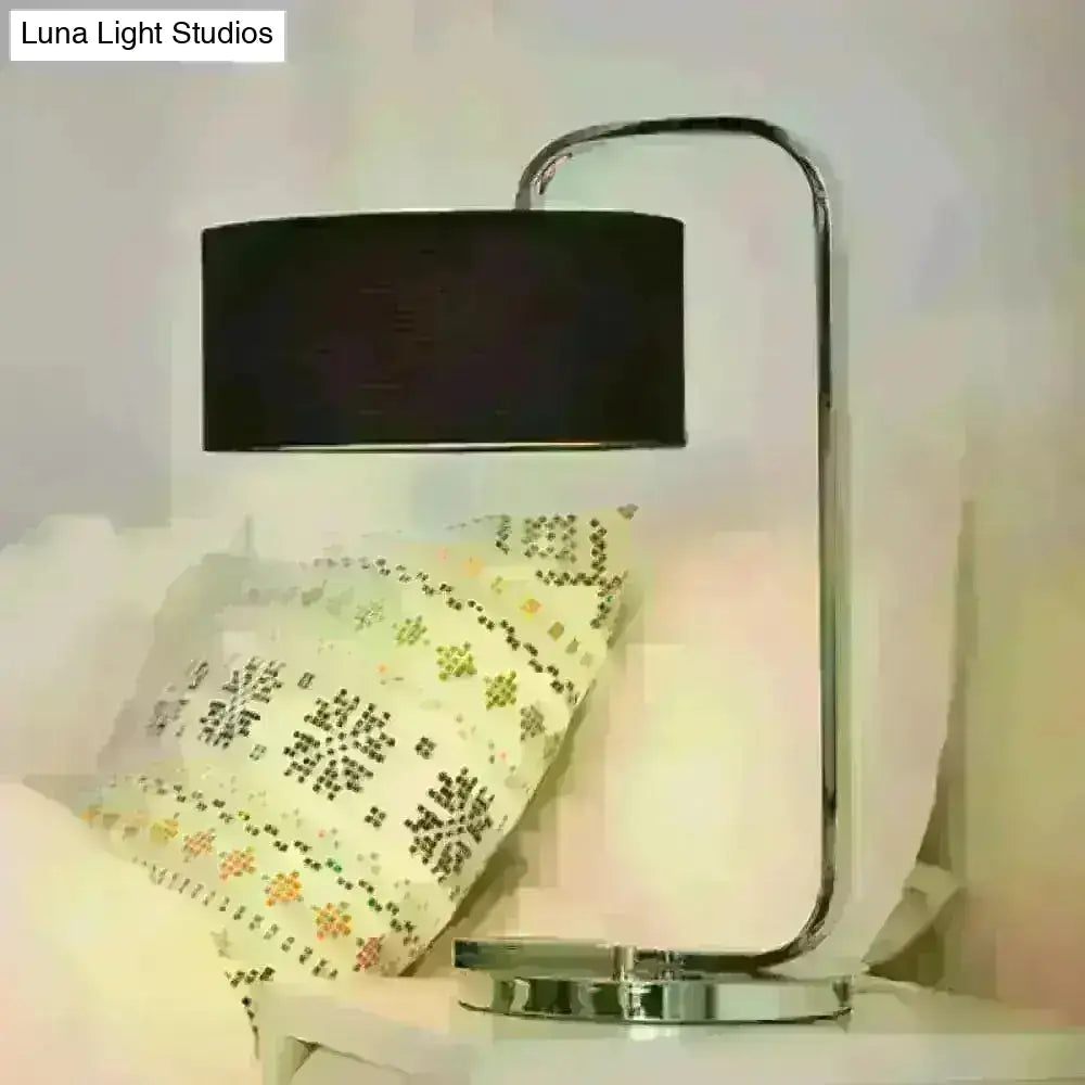 Hailey - Simplicity 1-Bulb Nightstand Light Black/White Cylinder Night Table Lamp With Fabric Shade