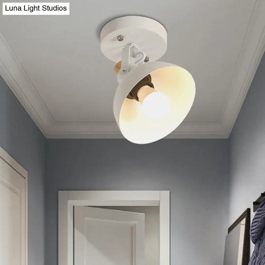 Hallway Hemispherical Flush Mount Ceiling Light: Adjustable 1-Head Metal Fixture In White