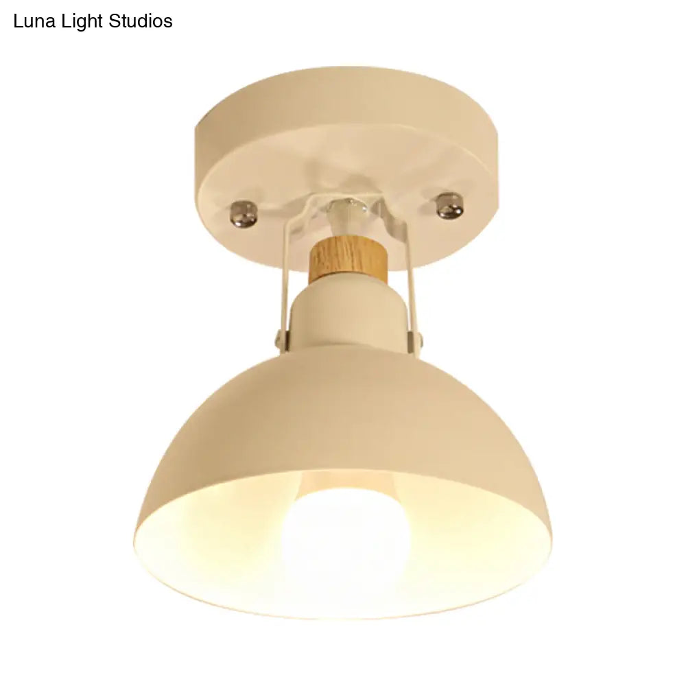 Hallway Hemispherical Flush Mount Ceiling Light: Adjustable 1-Head Metal Fixture In White