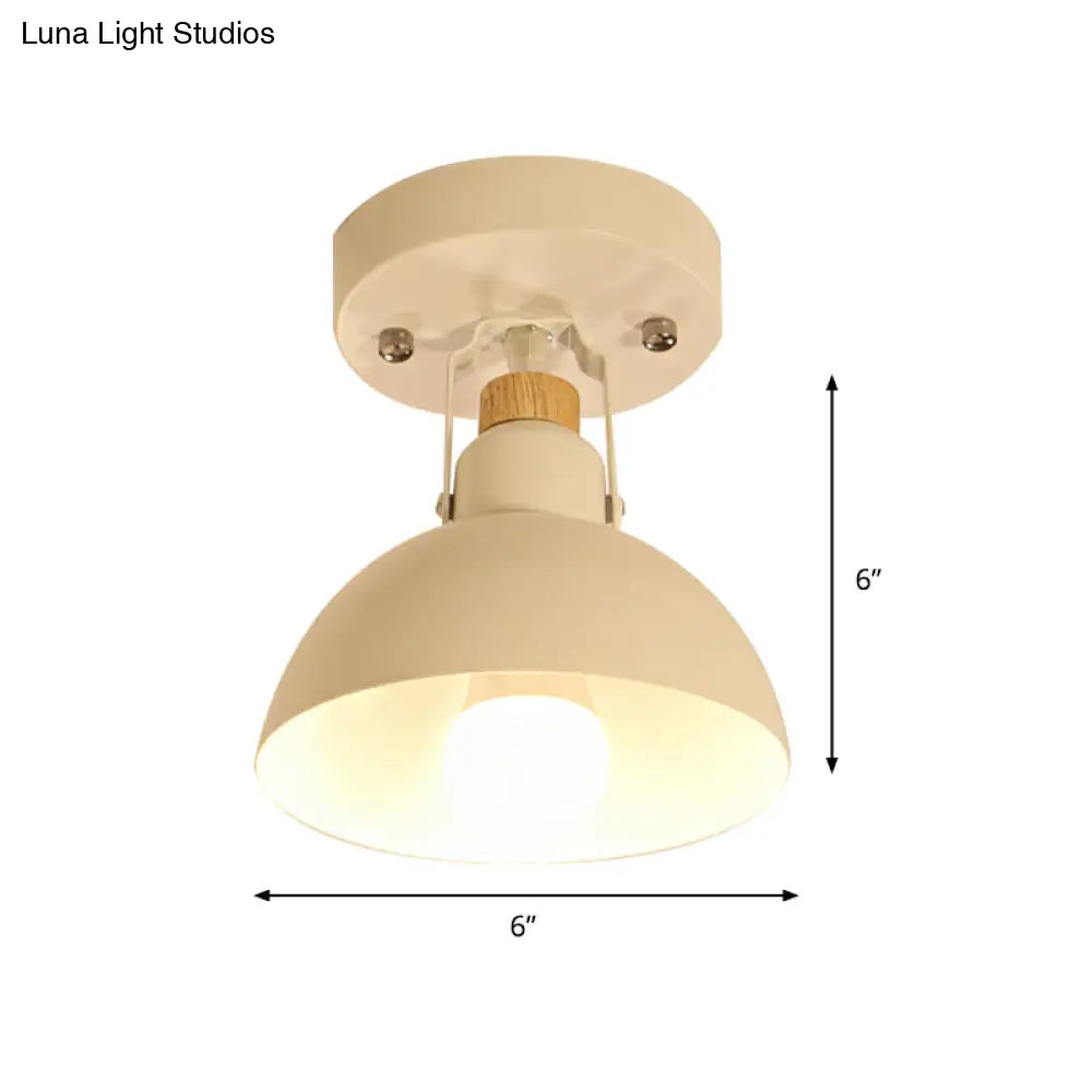 Hallway Hemispherical Flush Mount Ceiling Light: Adjustable 1-Head Metal Fixture In White