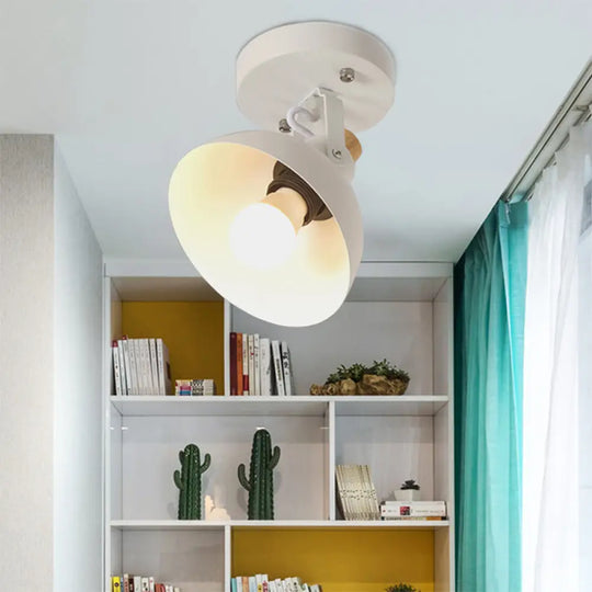 Hallway Hemispherical Flush Mount Ceiling Light: Adjustable 1-Head Metal Fixture In White