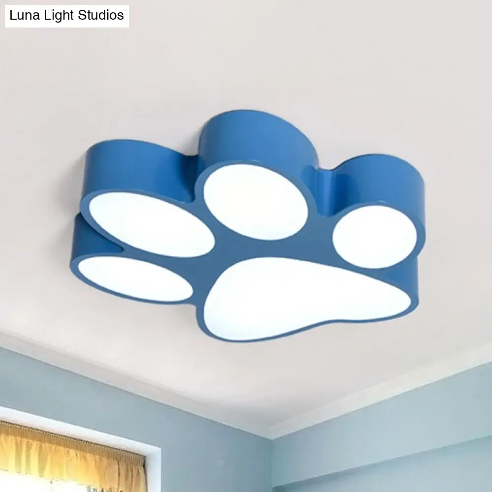 Hallway Home Paw Led Flushmount Ceiling Light - Acrylic Kids Lovely Design Blue / 18 White