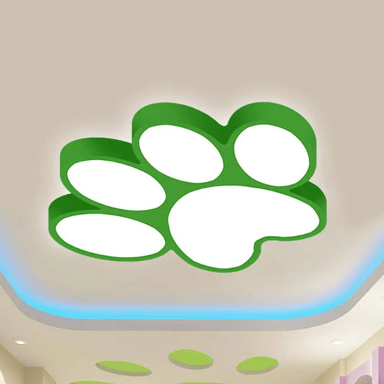 Hallway Home Paw Led Flushmount Ceiling Light - Acrylic Kids’ Lovely Design Green / 18’ Warm