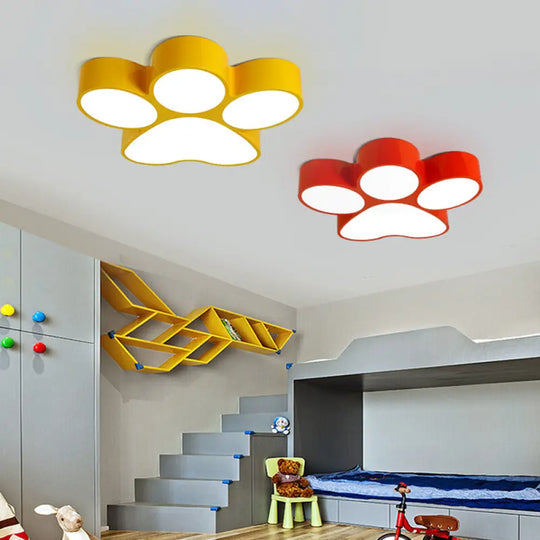 Hallway Home Paw Led Flushmount Ceiling Light - Acrylic Kids’ Lovely Design Yellow / 18’ White