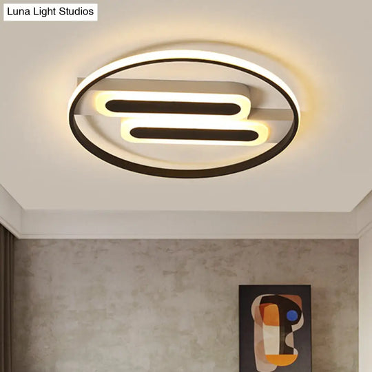 Halo Bedroom Ceiling Led Flush-Mount Light Fixture - 16 And 19.5 Dia Double Rectangle Canopy Black