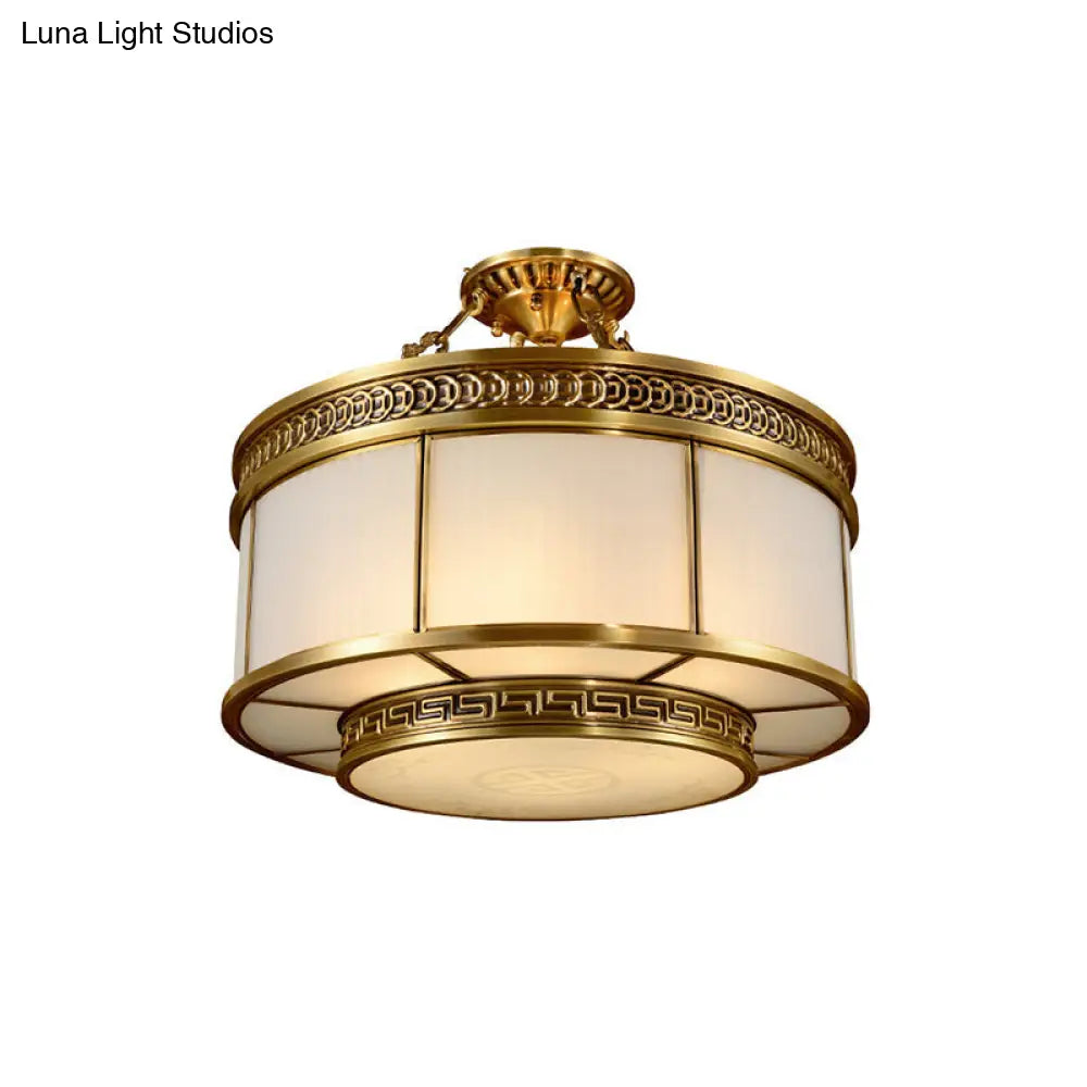 Halo Colonial Milky Glass 6-Bulb Gold Semi Flush Bedroom Light Fixture