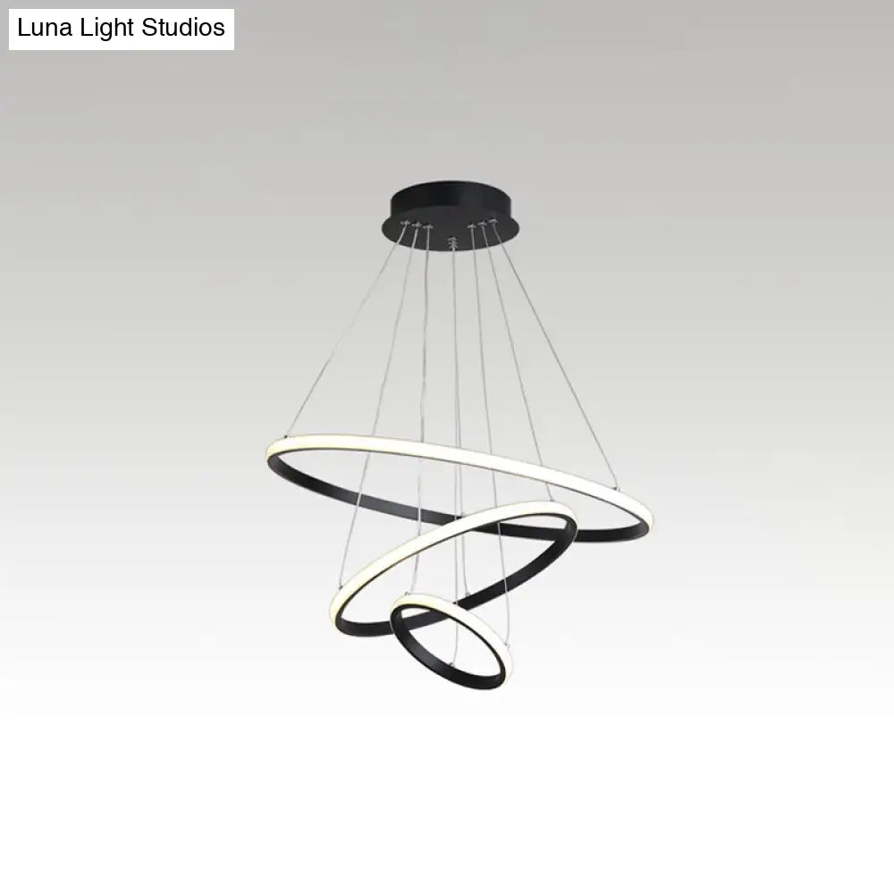 Halo Hanging Led Pendant Light - Minimalist Acrylic Design For Restaurants (3-Head) Black / 23.5