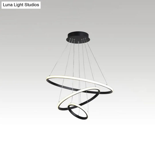 Halo Hanging Led Pendant Light - Minimalist Acrylic Design For Restaurants (3-Head) Black / 23.5