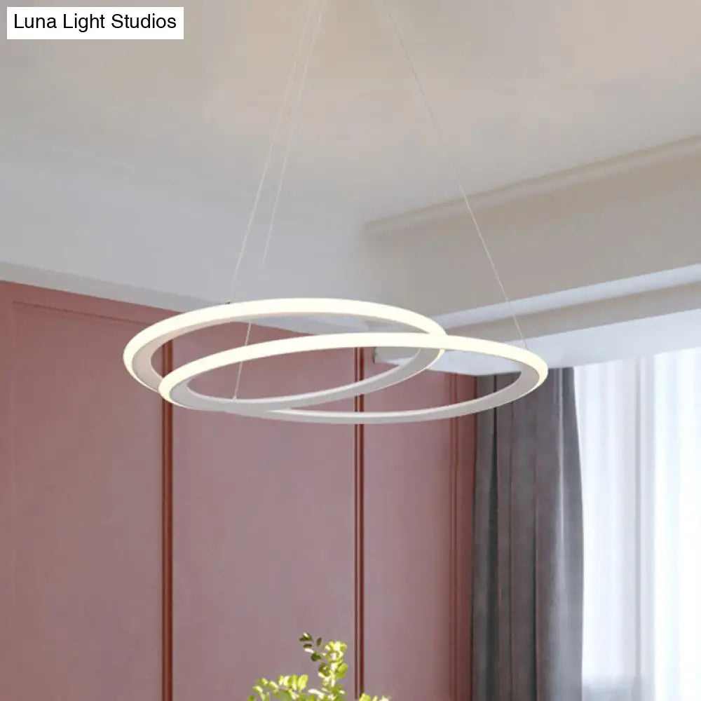 Minimal Led Acrylic Halo Ring Chandelier Lighting White Suspension Lamp For Dining Table Warm/White