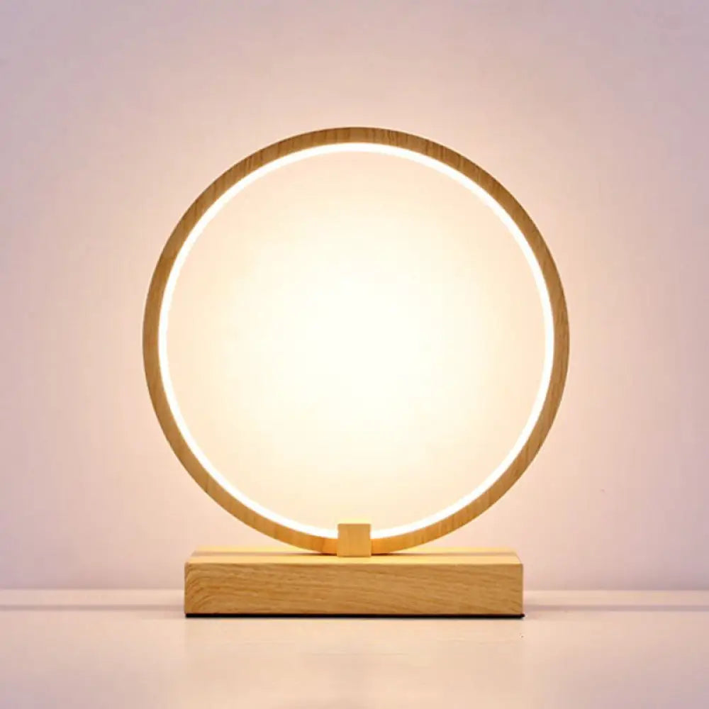 Halo Ring Led Nightstand Lamp Stylish Table Light For Bedroom Wood / Round On/Off Switch