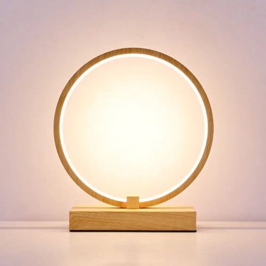 Halo Ring Led Nightstand Lamp Stylish Table Light For Bedroom Wood / Round On/Off Switch