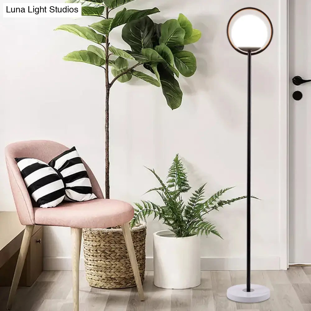 Halo Ring Minimal Metal Floor Lamp With White Glass Shade