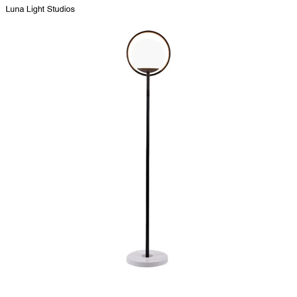 Halo Ring Minimal Metal Floor Lamp With White Glass Shade