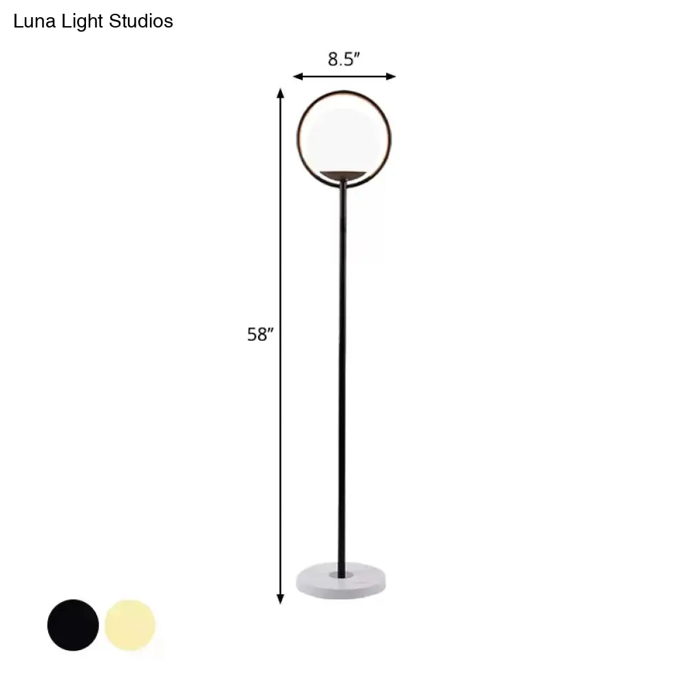 Halo Ring Minimal Metal Floor Lamp With White Glass Shade