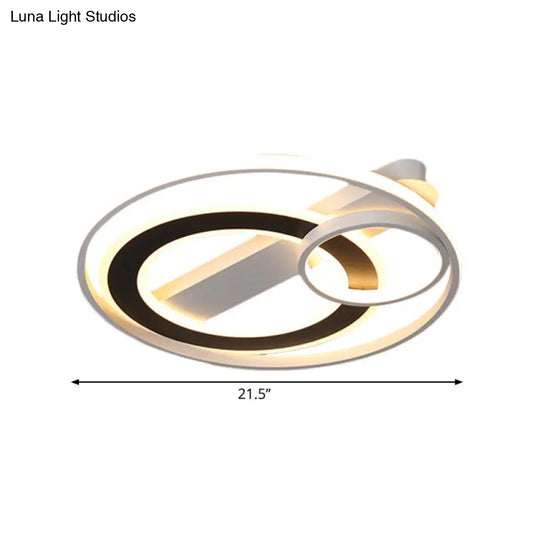 Halo Ring Modern Black-White Led Ceiling Lamp Fixture - Metallic Flush Lighting In Warm/White Light