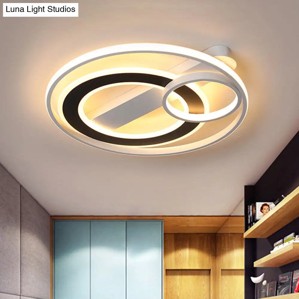 Halo Ring Modern Black - White Led Ceiling Lamp Fixture - Metallic Flush Lighting In Warm/White