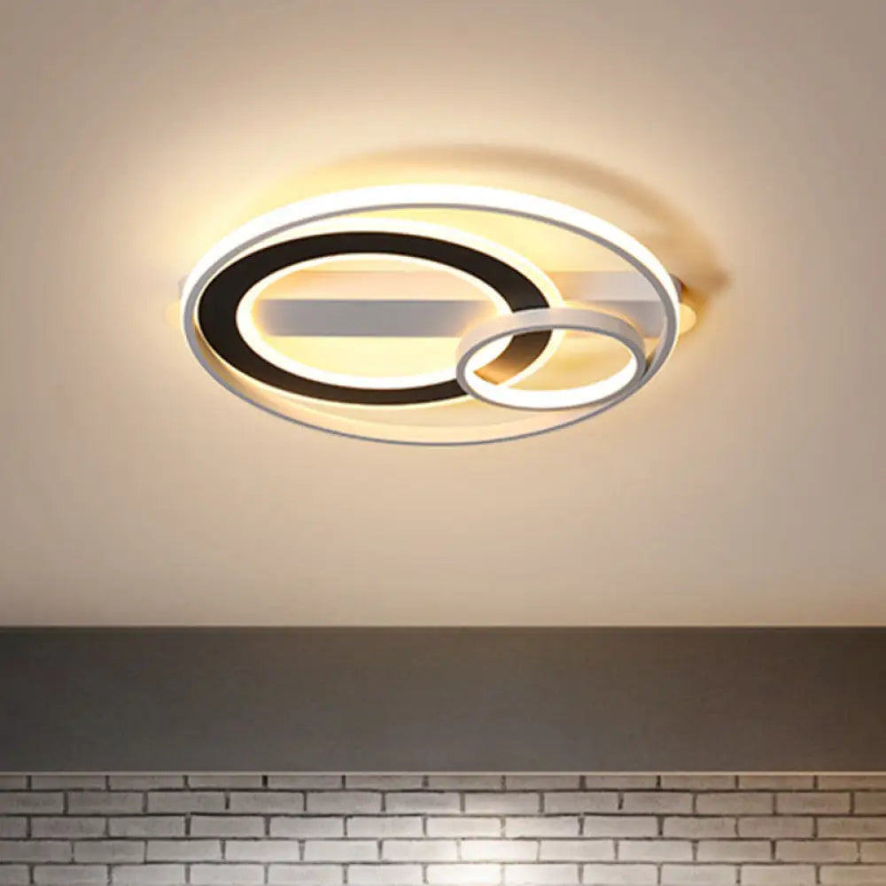 Halo Ring Modern Black - White Led Ceiling Lamp Fixture - Metallic Flush Lighting In Warm/White