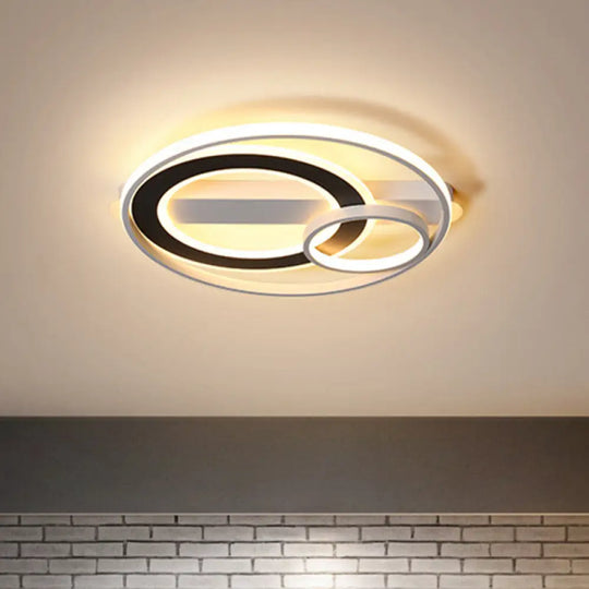 Halo Ring Modern Black - White Led Ceiling Lamp Fixture - Metallic Flush Lighting In Warm/White