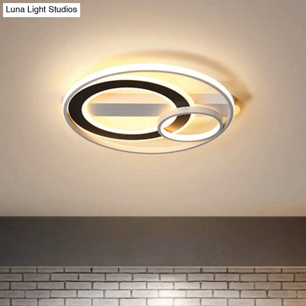 Halo Ring Modern Black-White Led Ceiling Lamp Fixture - Metallic Flush Lighting In Warm/White Light