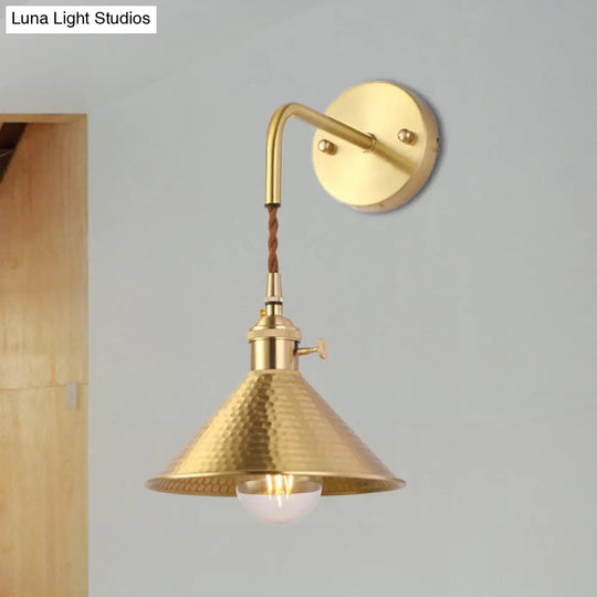 Hammered Cone Metal Wall Lamp - Industrial Sconce Light Fixture (1 Head) Antique Brass/Brushed Brass