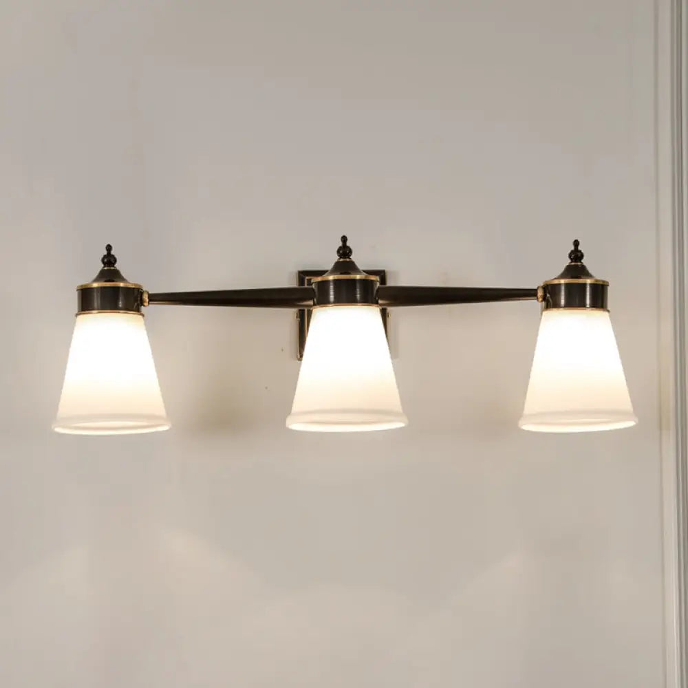 Hand-Blown Cream Glass Bath Wall Sconce Light - Postmodern Tapered Vanity Lighting Black