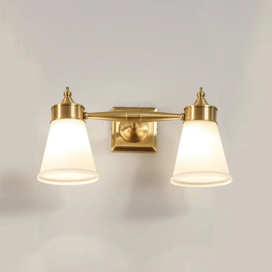 Hand-Blown Cream Glass Bath Wall Sconce Light - Postmodern Tapered Vanity Lighting Brass