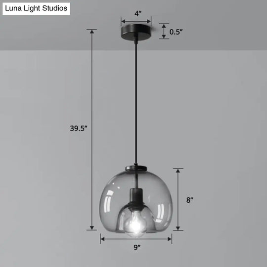 Hand-Blown Glass Dome Hanging Lamp Minimalist 1-Light Black Pendant Light Fixture Over Table