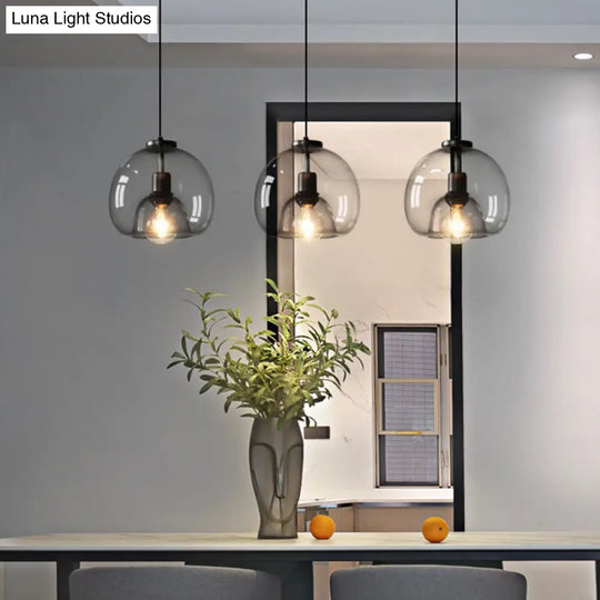 Hand-Blown Glass Dome Hanging Lamp Minimalist 1-Light Black Pendant Light Fixture Over Table