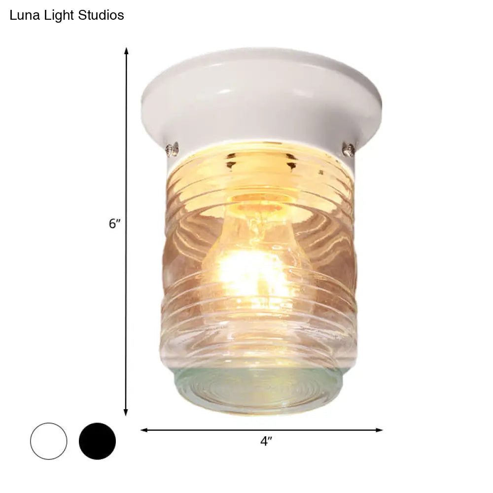 Hand Blown Glass Industrial Ceiling Light With Cylinder Shape And Flush Mount - Black/White