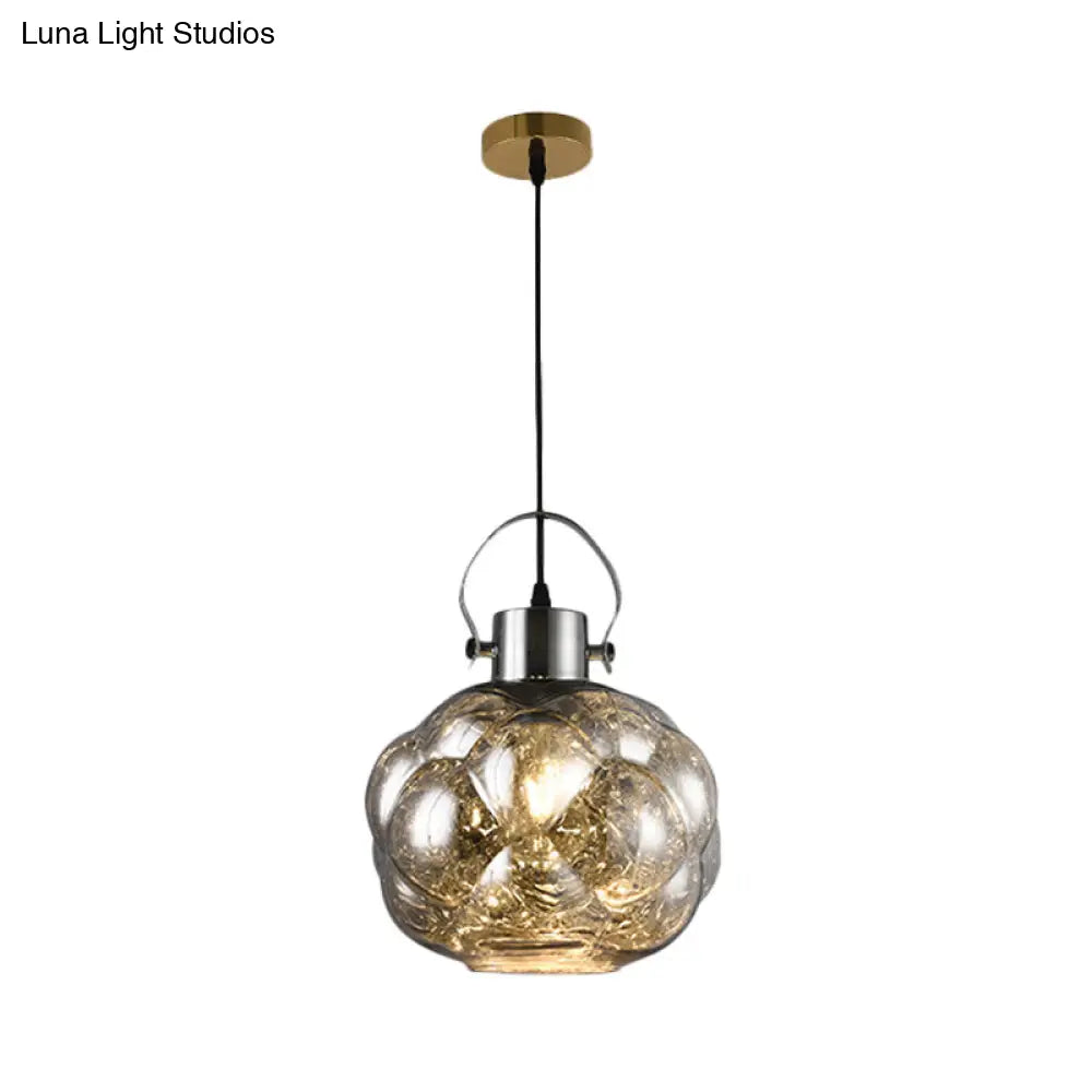 Modern Hand Blown Glass Pendant Light - Global 1-Light Ceiling Lamp For Dining Room Chrome/Gold/Rose