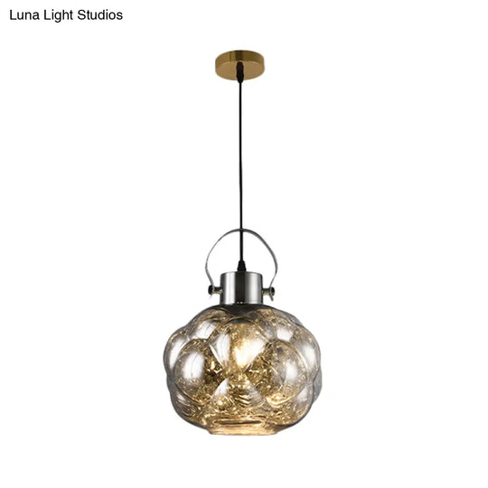 Modern Hand Blown Glass Pendant Light - Global 1-Light Ceiling Lamp For Dining Room Chrome/Gold/Rose