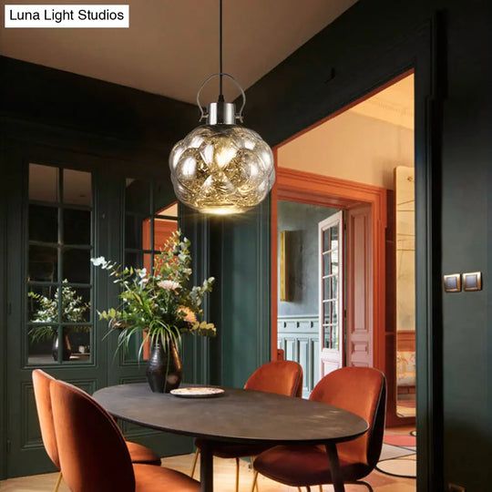 Modern Hand Blown Glass Pendant Light - Global 1-Light Ceiling Lamp For Dining Room Chrome/Gold/Rose