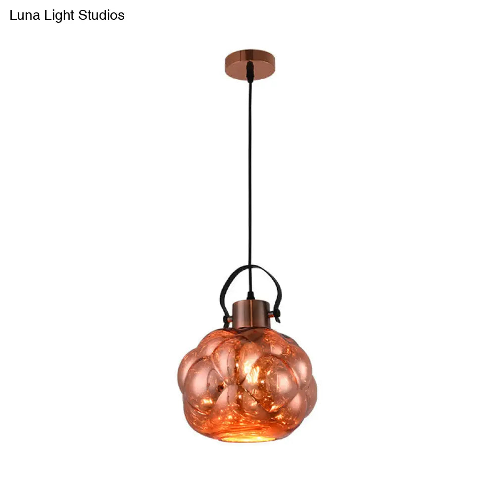 Modern Hand Blown Glass Pendant Light - Global 1-Light Ceiling Lamp For Dining Room Chrome/Gold/Rose