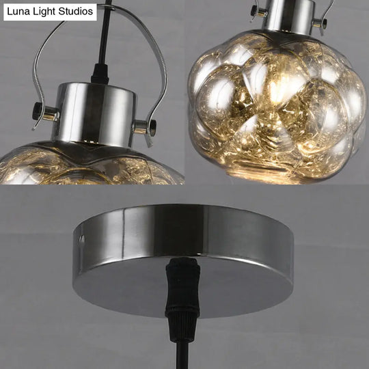 Modern Hand Blown Glass Pendant Light - Global 1-Light Ceiling Lamp For Dining Room Chrome/Gold/Rose