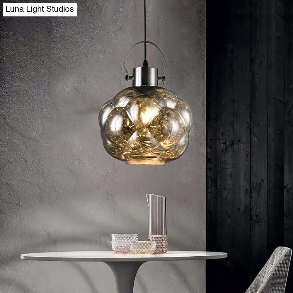 Modern Hand Blown Glass Pendant Light - Global 1-Light Ceiling Lamp For Dining Room Chrome/Gold/Rose