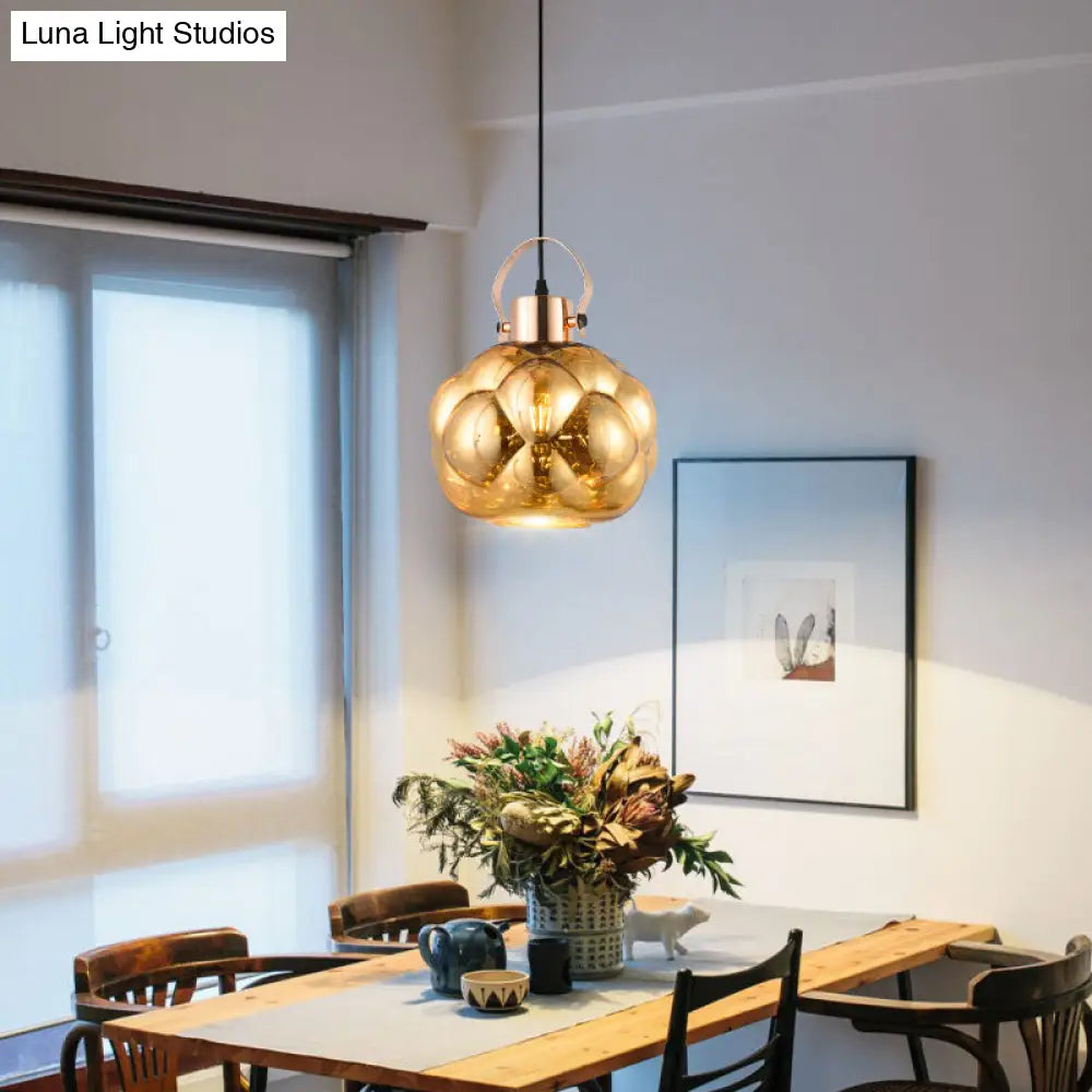 Modern Hand Blown Glass Pendant Light - Global 1-Light Ceiling Lamp For Dining Room Chrome/Gold/Rose