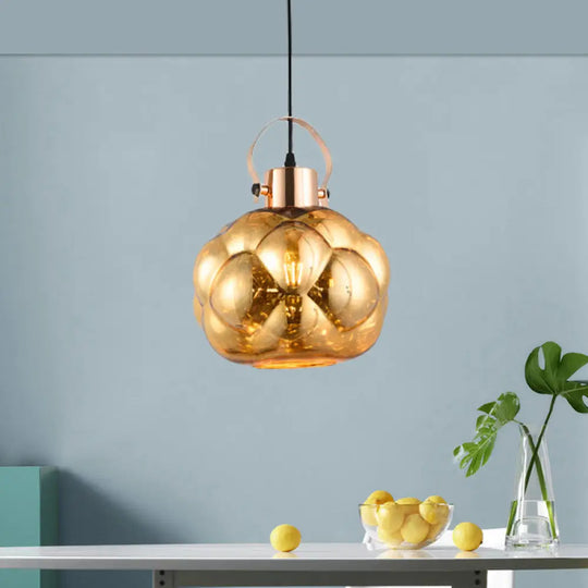 Hand Blown Glass Pendant Light - Modern Global Design 1 Chrome/Gold/Rose Gold Ideal For Dining Room