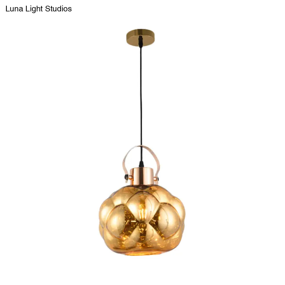 Hand Blown Glass Pendant Light - Modern Global Design 1 Chrome/Gold/Rose Gold Ideal For Dining Room