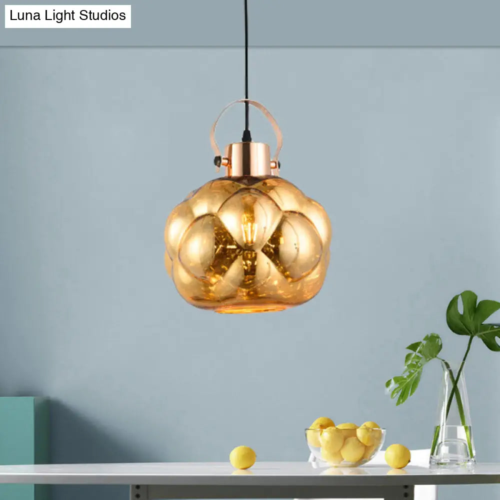 Modern Hand Blown Glass Pendant Light - Global 1-Light Ceiling Lamp For Dining Room Chrome/Gold/Rose