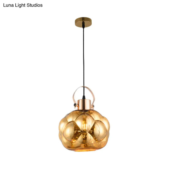 Modern Hand Blown Glass Pendant Light - Global 1-Light Ceiling Lamp For Dining Room Chrome/Gold/Rose